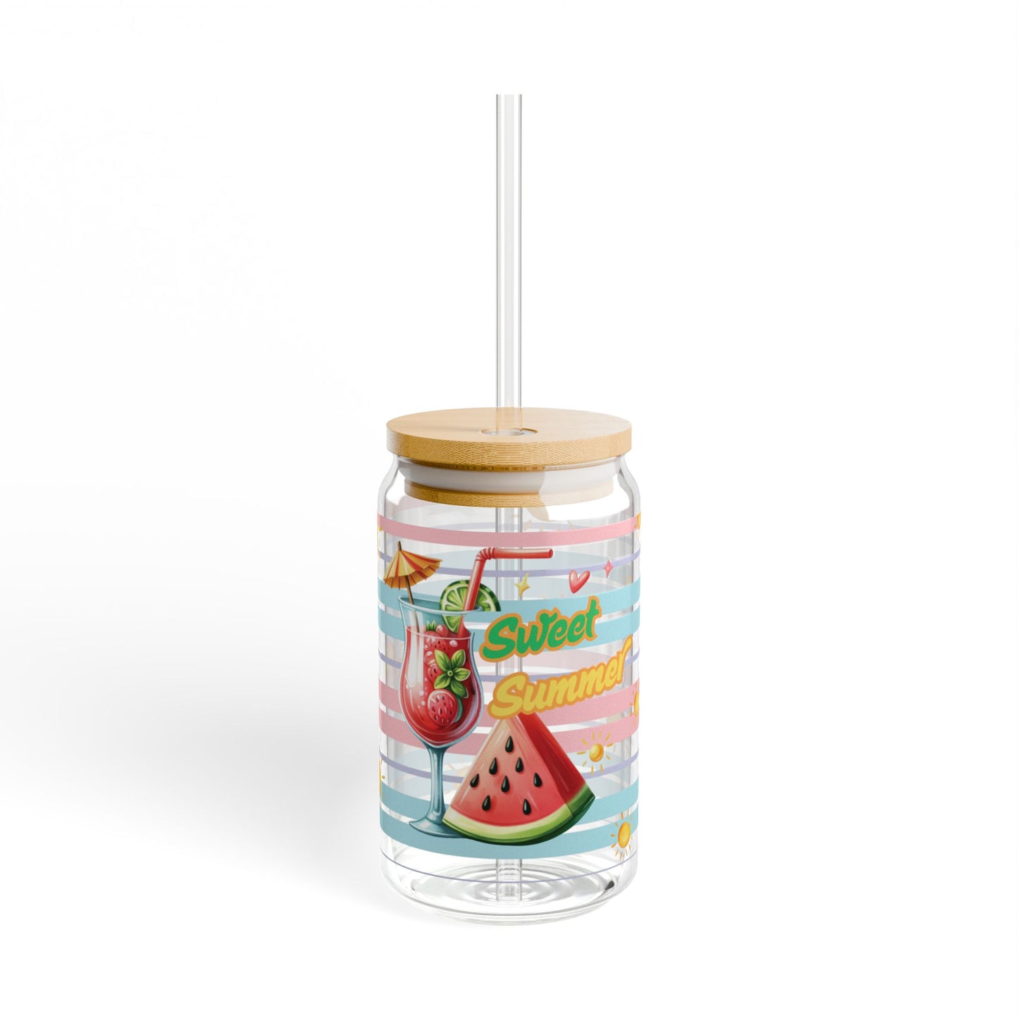 Sweet Summer Vibes Sipper Glass Cup with Lid - 16oz