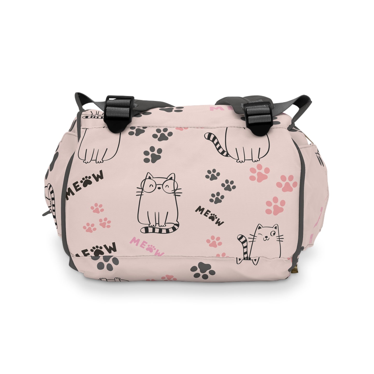 Cute Cat Print Diaper Backpack - Grey Strap