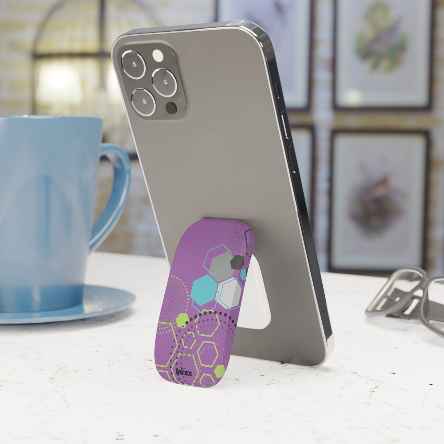 Agarre de clic para teléfono hexagonal morado