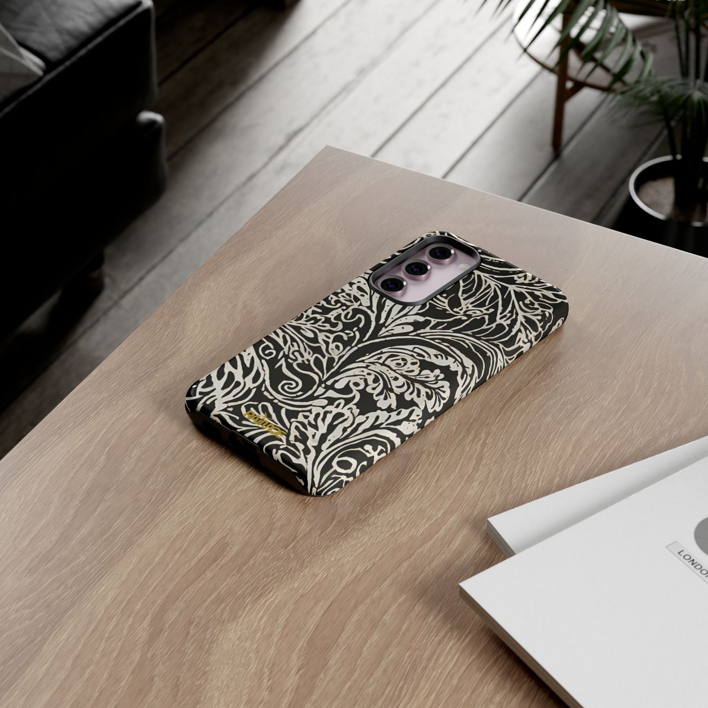 Funda resistente con diseño de hoja y brillo para Samsung Galaxy
