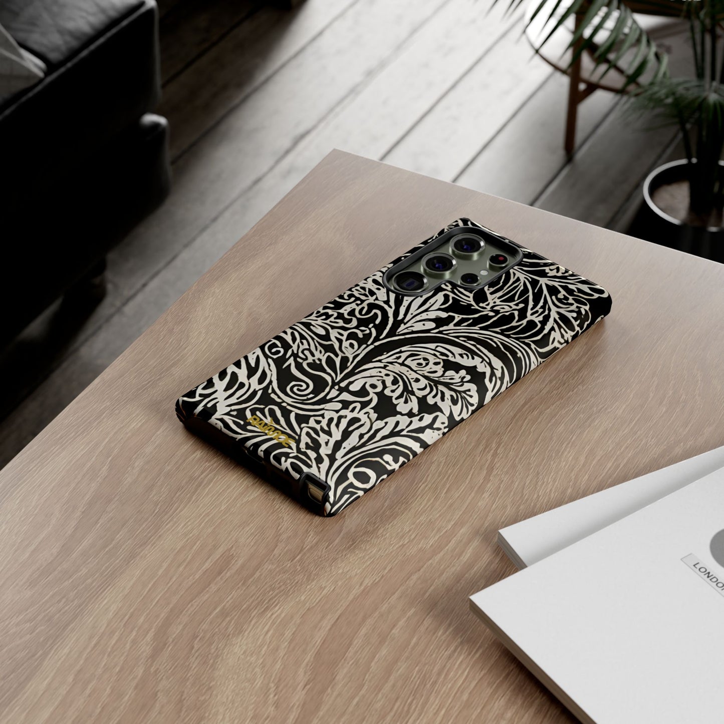 Funda resistente con diseño de hoja y brillo para Samsung Galaxy