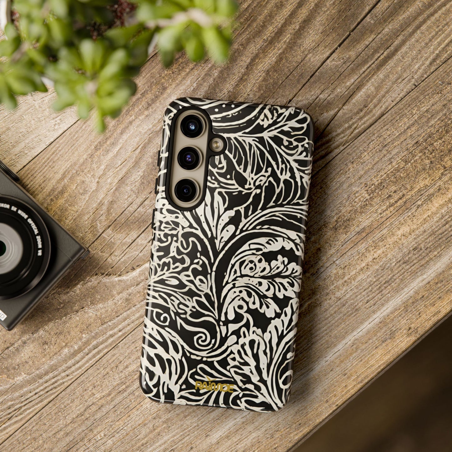 Funda resistente con diseño de hoja y brillo para Samsung Galaxy