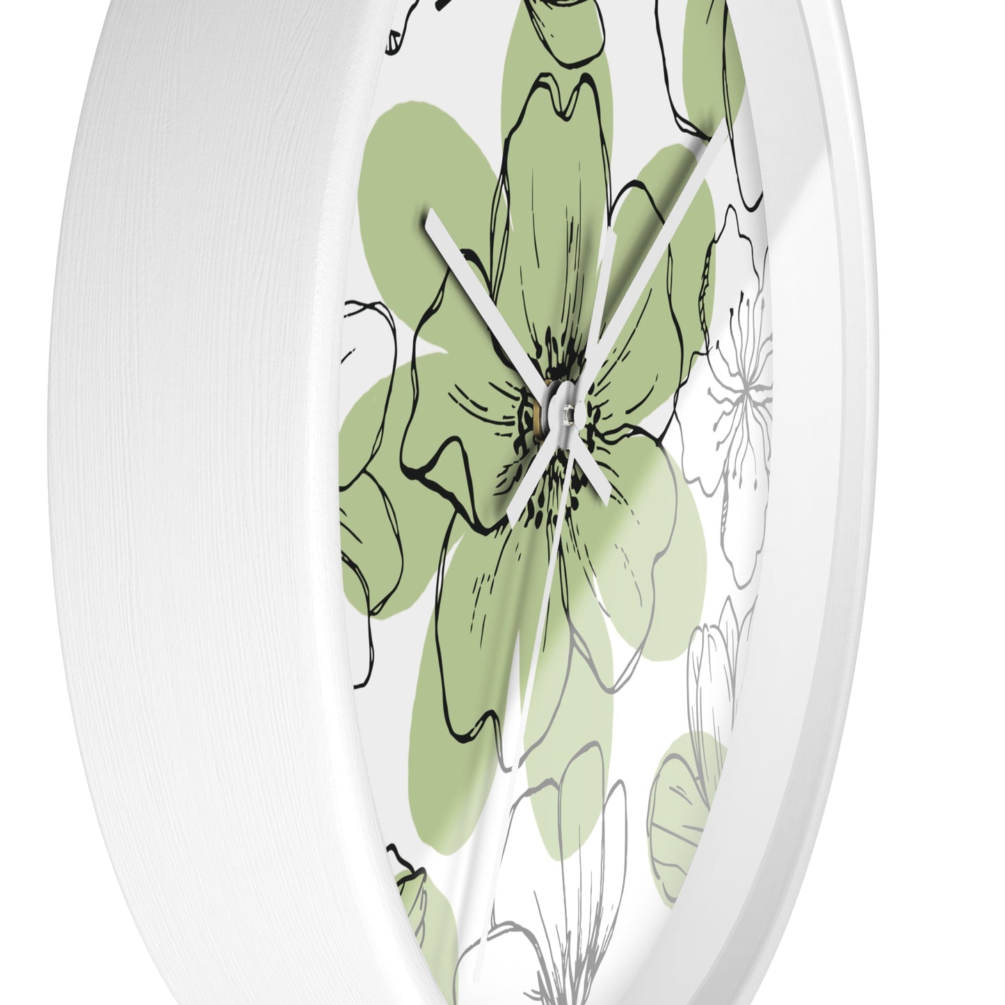 Green Flower Sketch Wall Clock