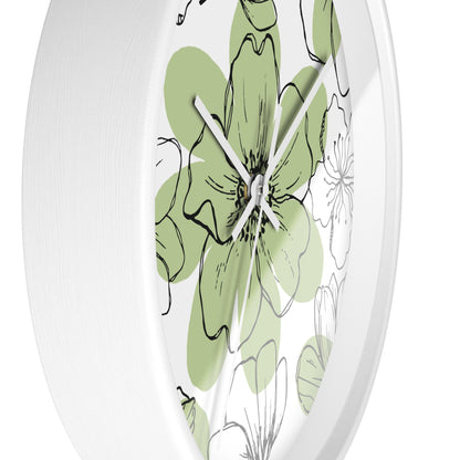 Green Flower Sketch Wall Clock
