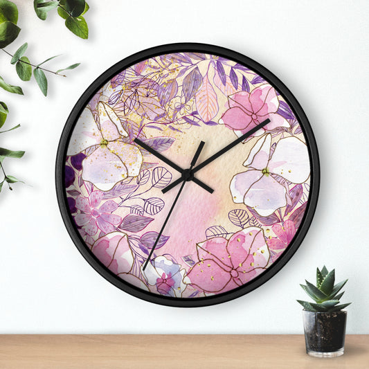 Rainbow Watercolor Spring Floral Wall Clock