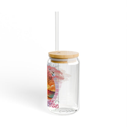 Summer Vibe Sipper Glass Cup with Lid - 16 oz