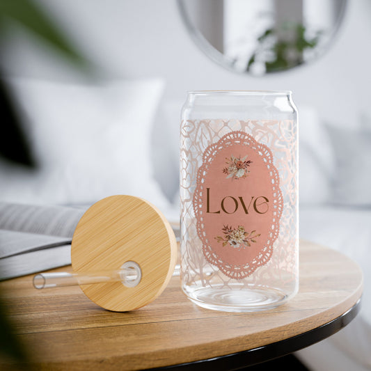 Love Sipper Glass Cup with Lid - 16oz