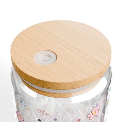 Pastel Floral Sipper Glass Cup with Lid - 16oz