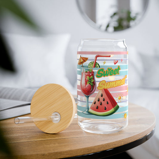 Sweet Summer Vibes Sipper Glass Cup with Lid - 16oz
