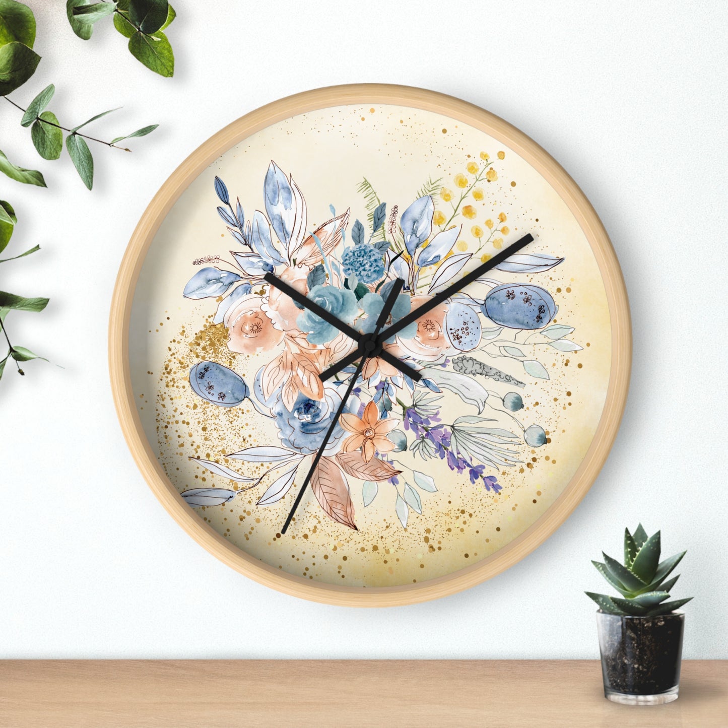 Yellow Gold Spring Floral Wall Clock