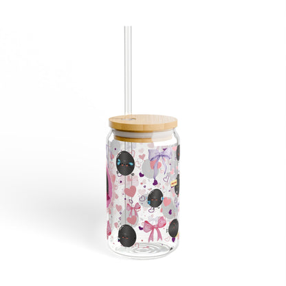 Cute Ballerina Olive Sipper Glass Cup with Lid - 16oz