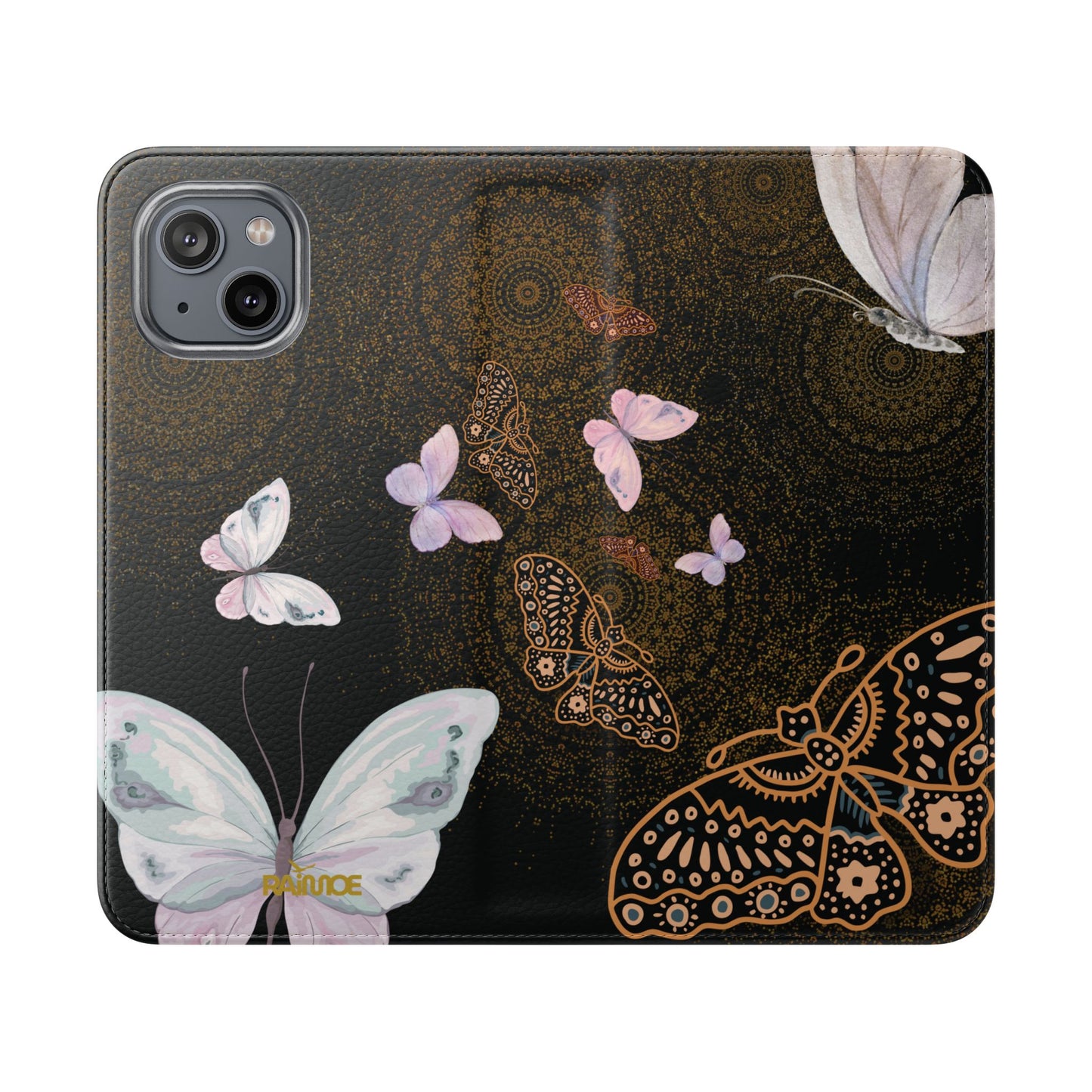 Funda con tapa para iPhone con diseño de mariposa espiral