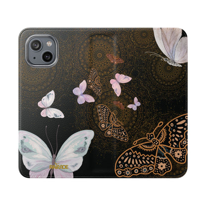 Funda con tapa para iPhone con diseño de mariposa espiral