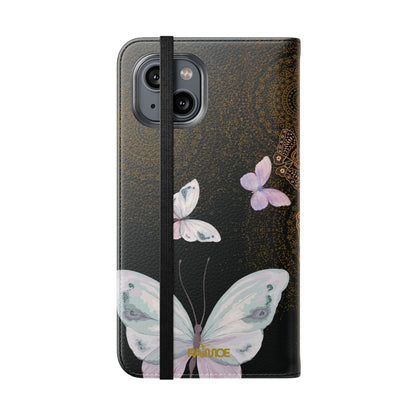 Funda con tapa para iPhone con diseño de mariposa espiral