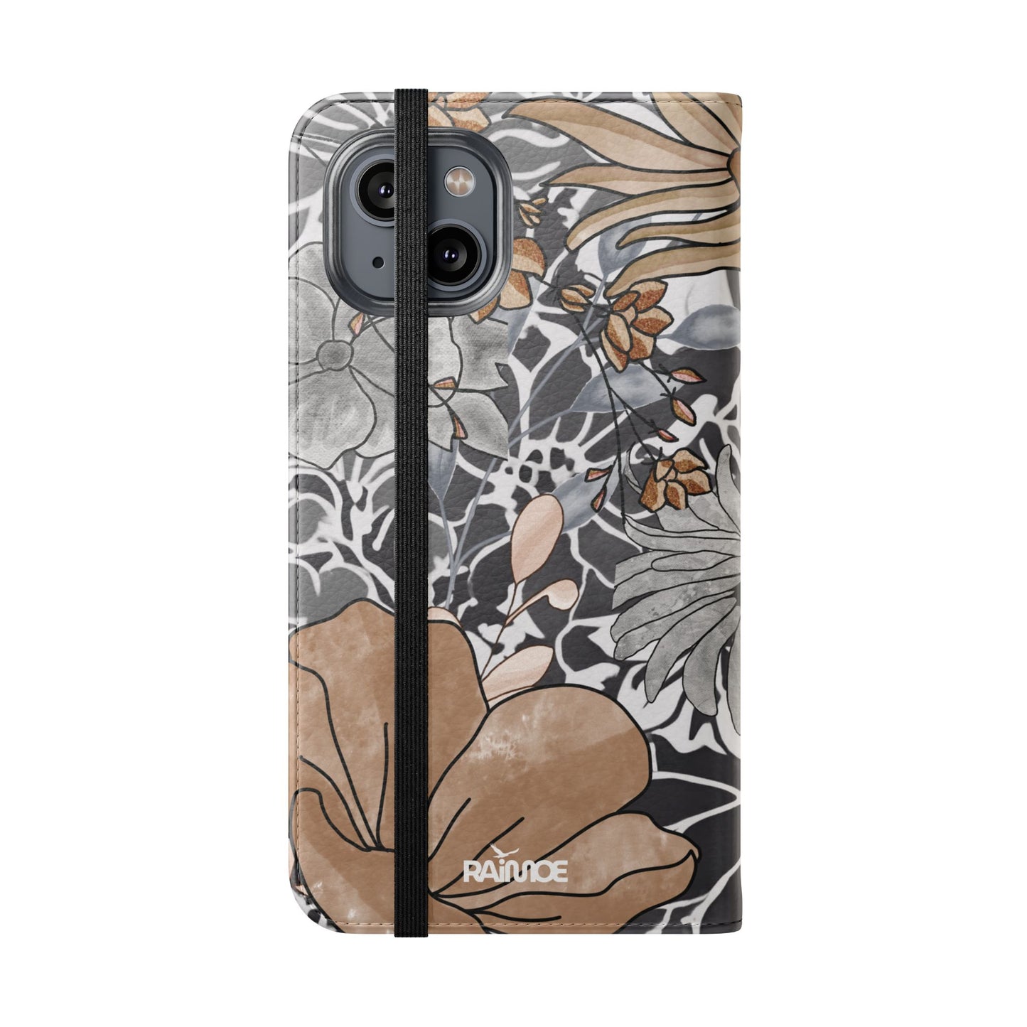 Funda con tapa para iPhone con diseño floral rústico