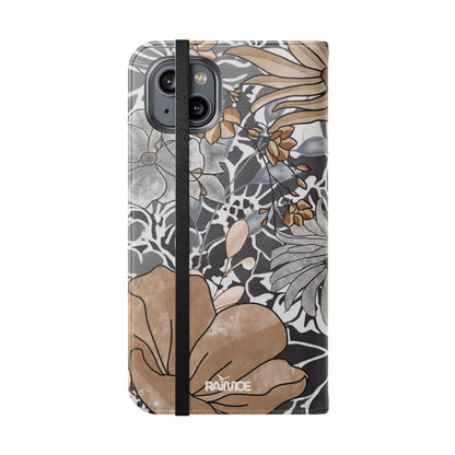 Funda con tapa para iPhone con diseño floral rústico