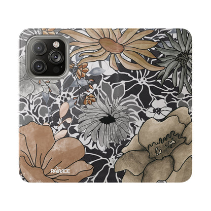 Funda con tapa para iPhone con diseño floral rústico