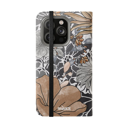 Funda con tapa para iPhone con diseño floral rústico