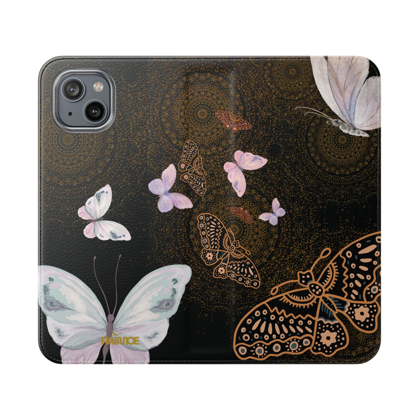 Funda con tapa para iPhone con diseño de mariposa espiral