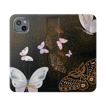 Funda con tapa para iPhone con diseño de mariposa espiral