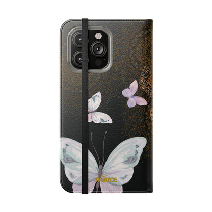 Funda con tapa para iPhone con diseño de mariposa espiral