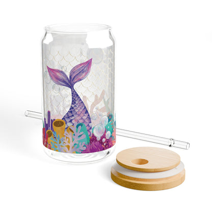 Mermaid Sipper Glass Cup with Lid - 16oz