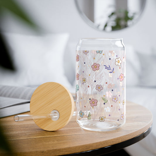 Pastel Floral Sipper Glass Cup with Lid - 16oz