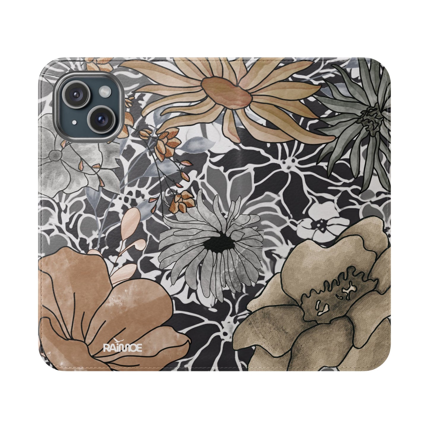 Funda con tapa para iPhone con diseño floral rústico