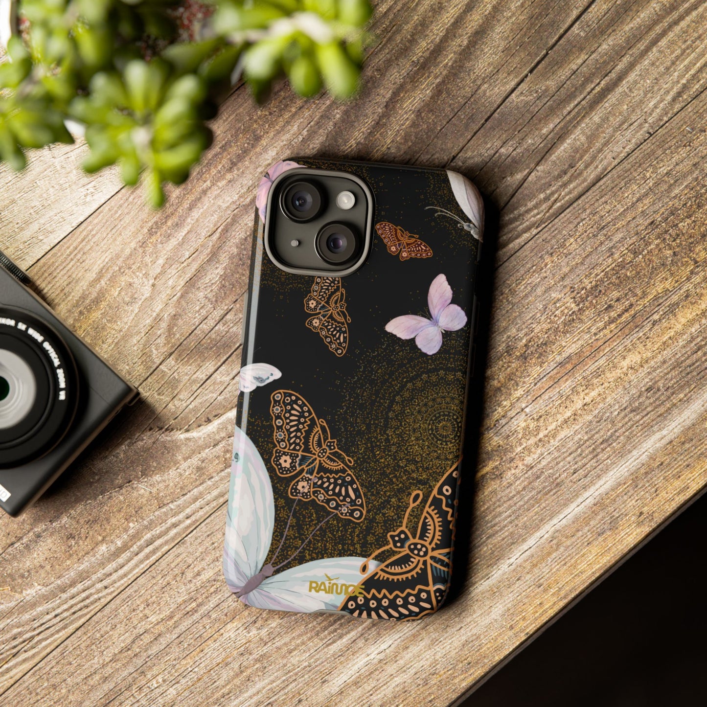 Funda resistente para iPhone con diseño de mariposa espiral (brillante)