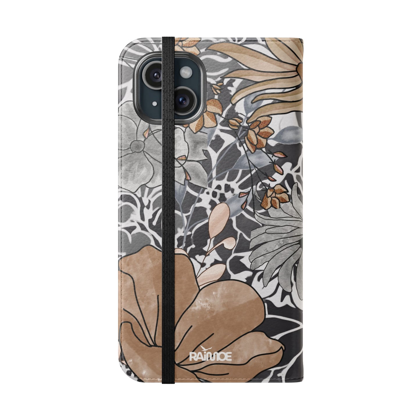 Funda con tapa para iPhone con diseño floral rústico