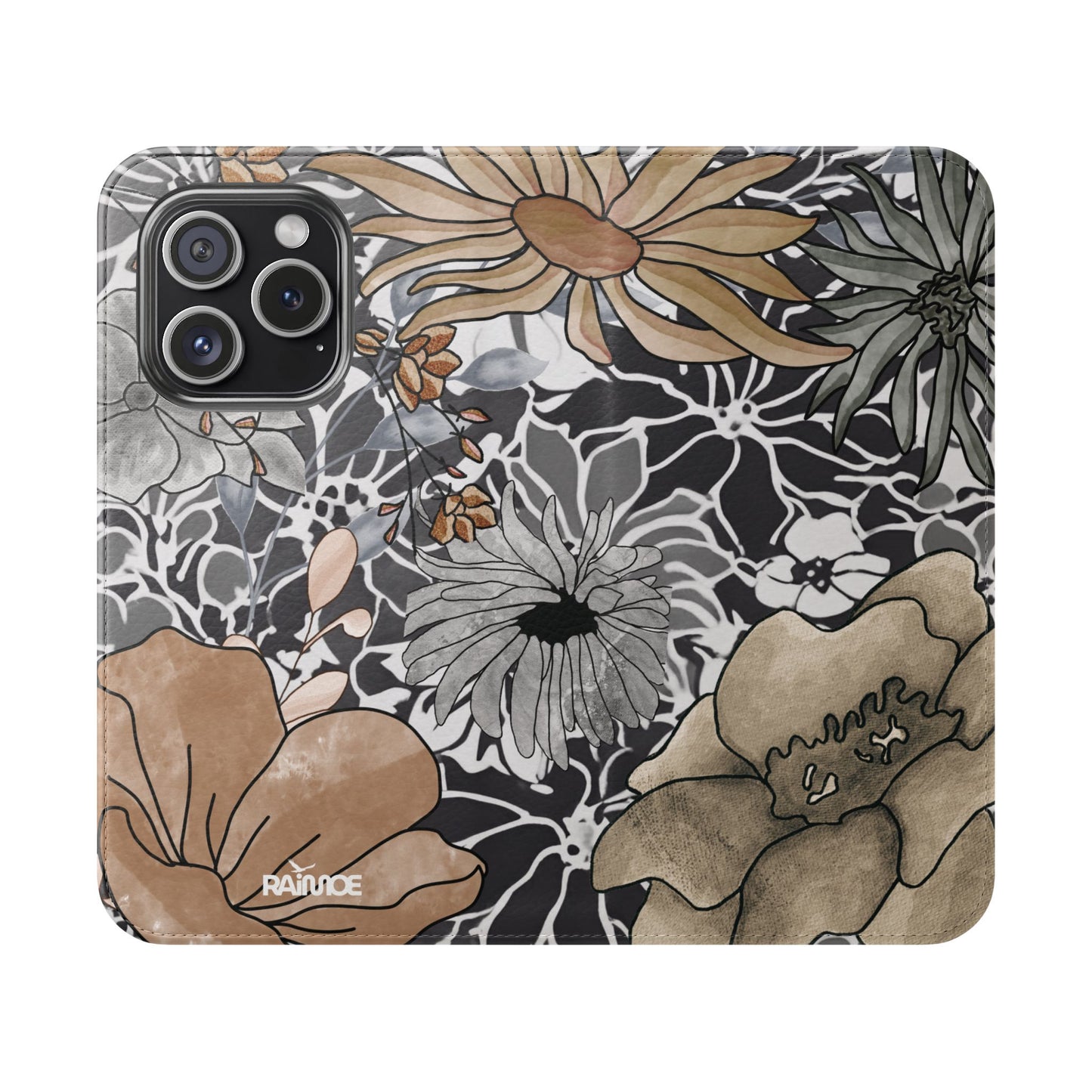 Funda con tapa para iPhone con diseño floral rústico
