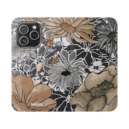 Funda con tapa para iPhone con diseño floral rústico
