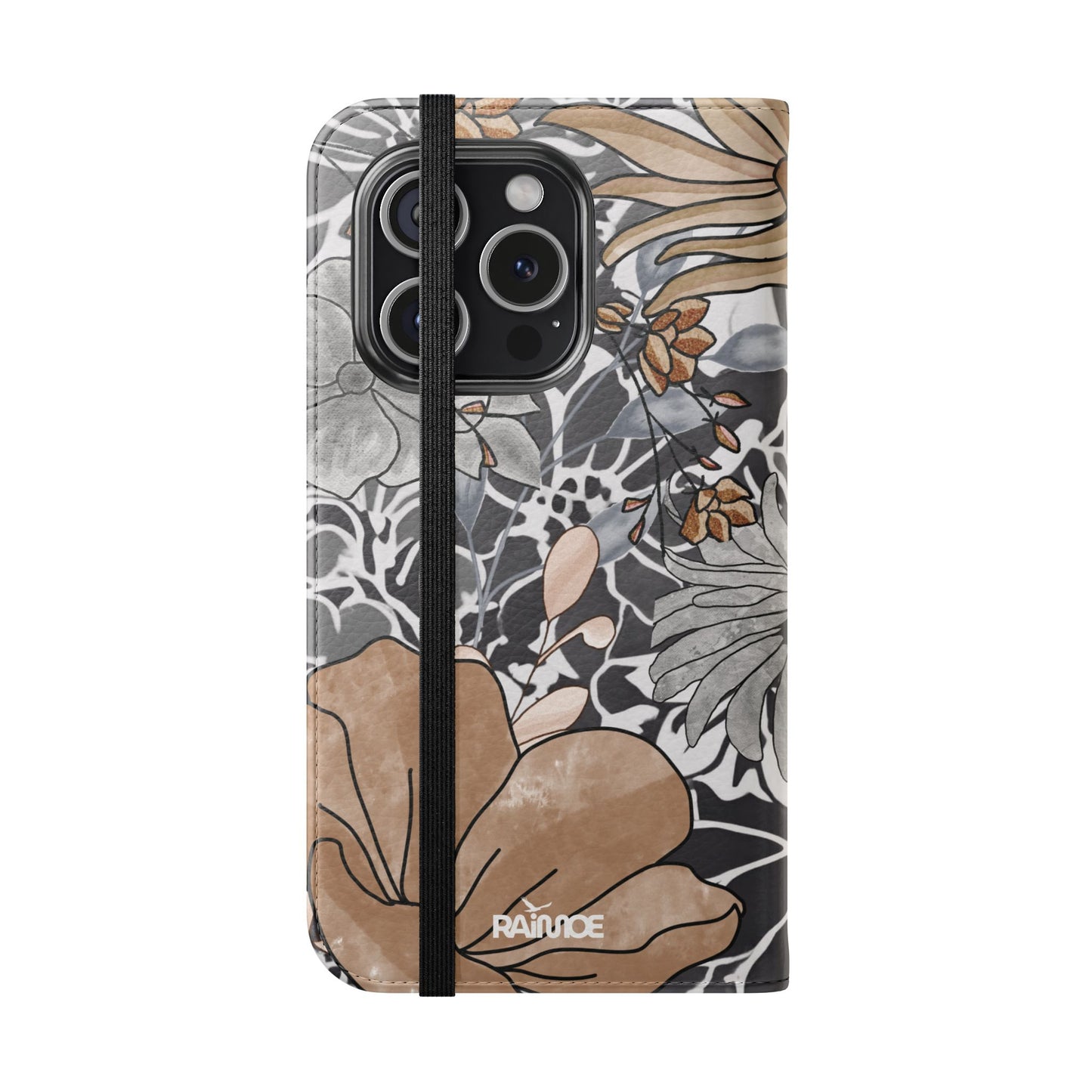 Funda con tapa para iPhone con diseño floral rústico