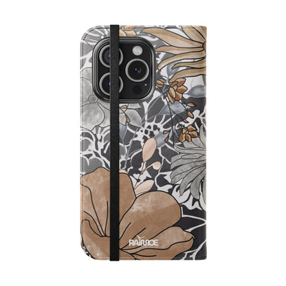 Funda con tapa para iPhone con diseño floral rústico