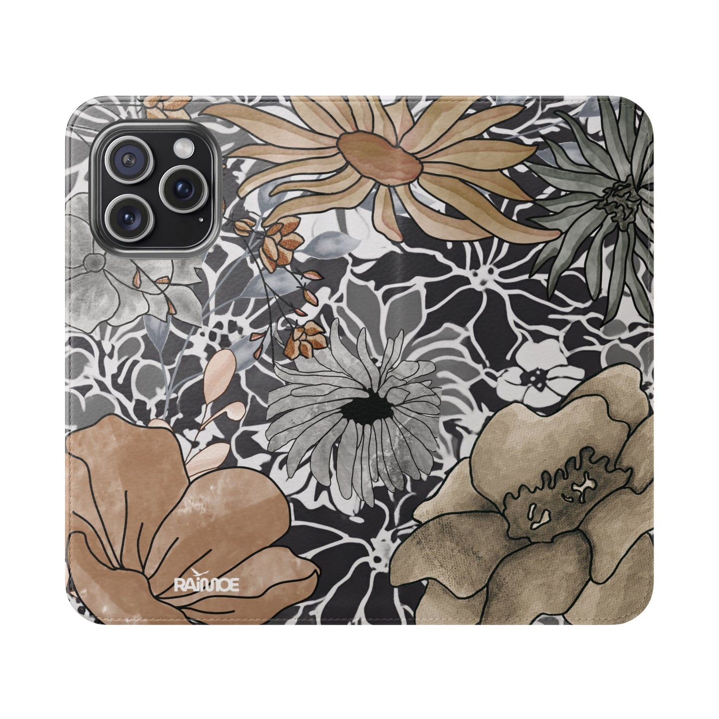 Funda con tapa para iPhone con diseño floral rústico