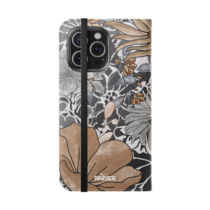 Funda con tapa para iPhone con diseño floral rústico