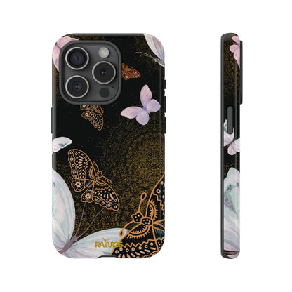 Funda resistente para iPhone con diseño de mariposa espiral (brillante)