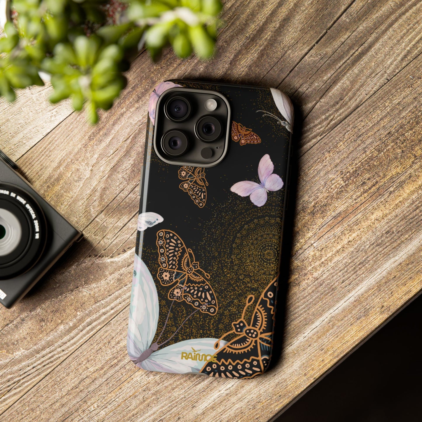 Funda resistente para iPhone con diseño de mariposa espiral (brillante)