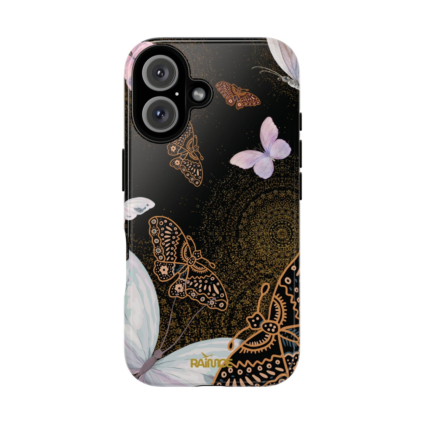 Funda resistente para iPhone con diseño de mariposa espiral (brillante)