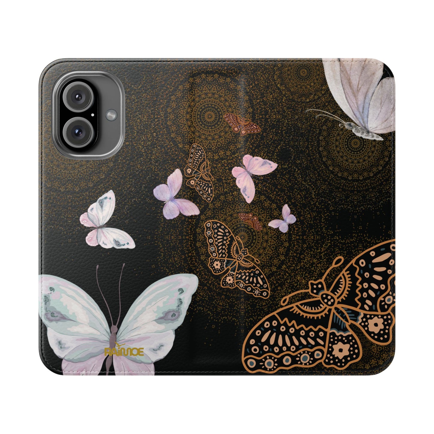 Funda con tapa para iPhone con diseño de mariposa espiral
