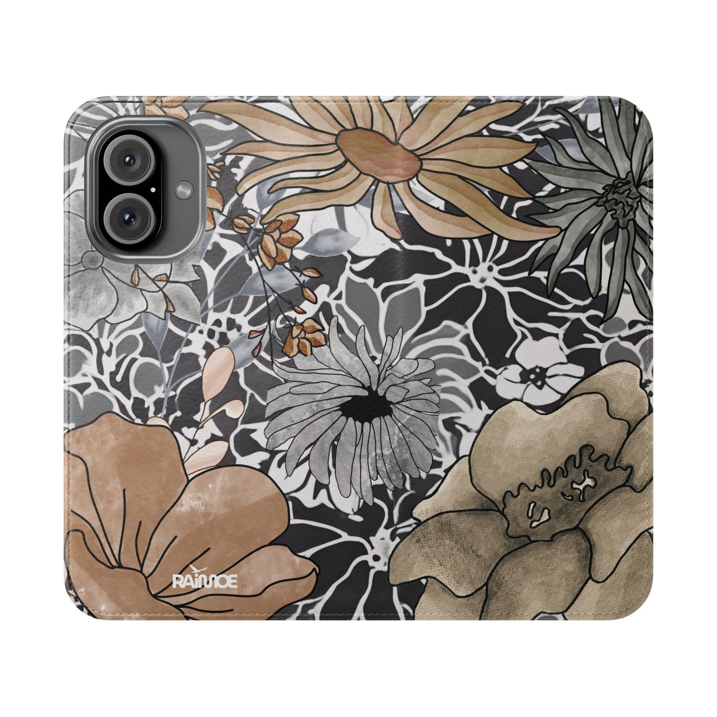 Funda con tapa para iPhone con diseño floral rústico