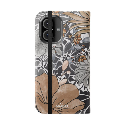 Funda con tapa para iPhone con diseño floral rústico