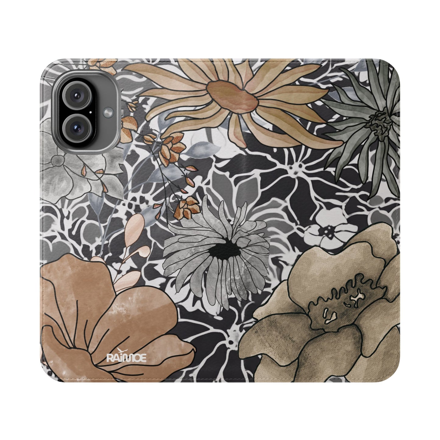 Funda con tapa para iPhone con diseño floral rústico