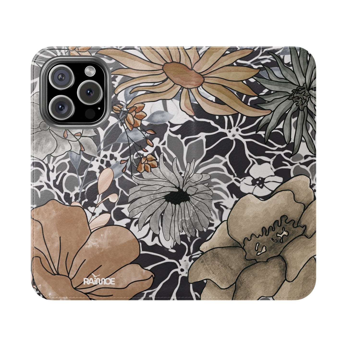 Funda con tapa para iPhone con diseño floral rústico