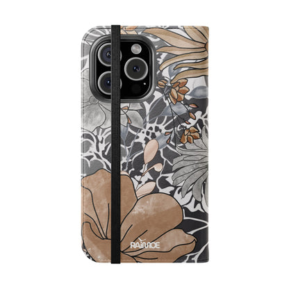 Funda con tapa para iPhone con diseño floral rústico