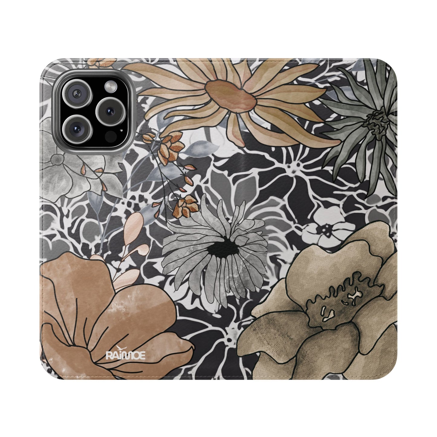Funda con tapa para iPhone con diseño floral rústico