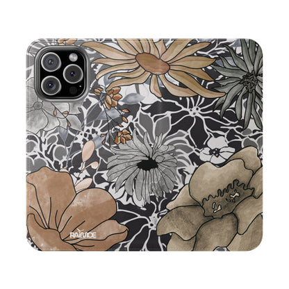 Funda con tapa para iPhone con diseño floral rústico