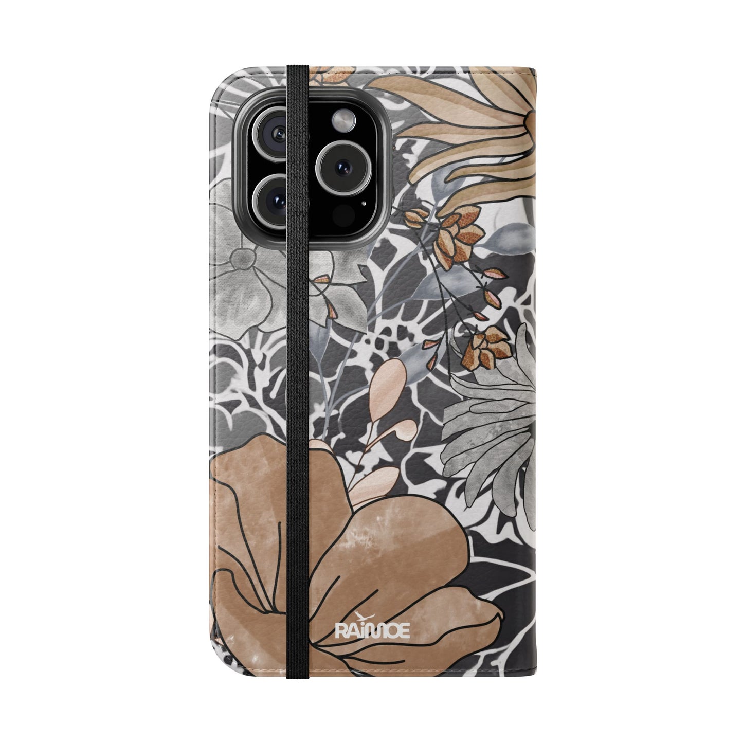 Funda con tapa para iPhone con diseño floral rústico