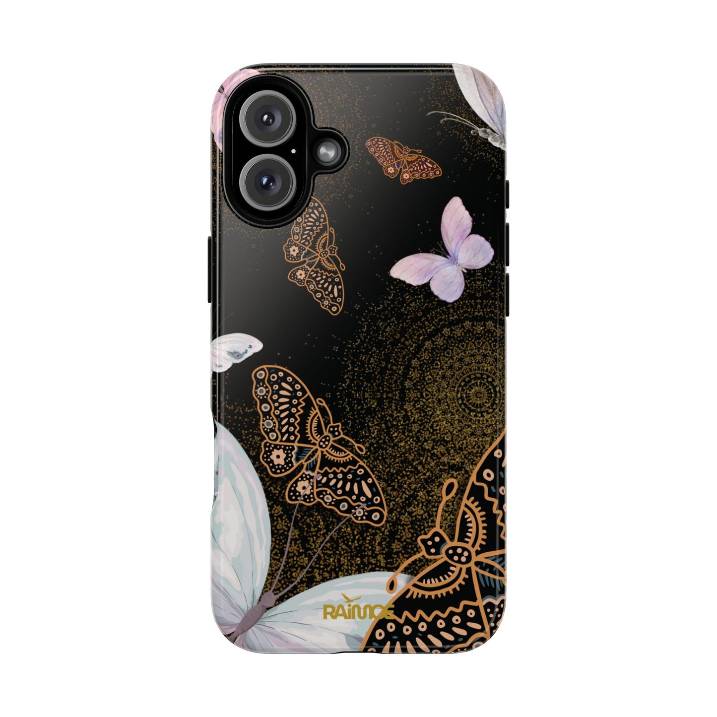 Funda resistente para iPhone con diseño de mariposa espiral (brillante)
