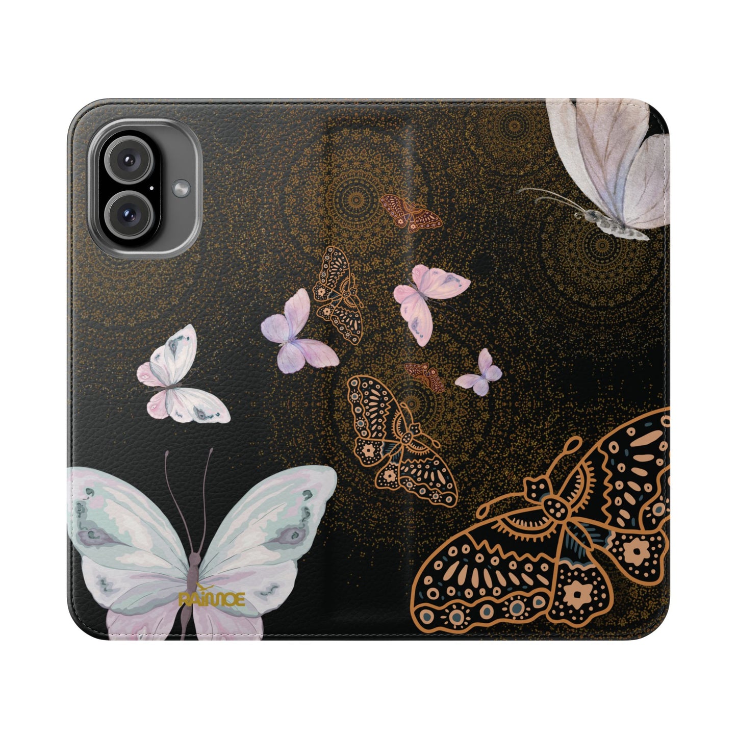 Funda con tapa para iPhone con diseño de mariposa espiral
